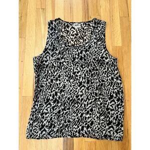 Silk Sheer Black and White Animal Print Tank Top (size L)